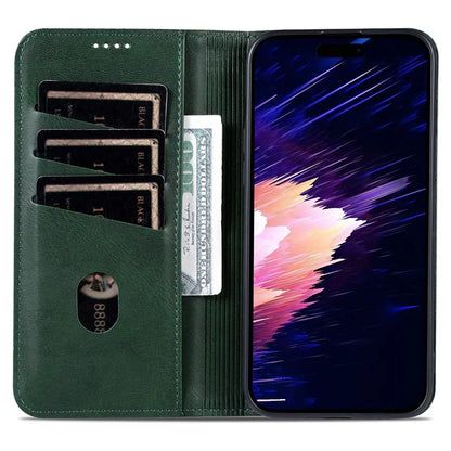 AZNS For iPhone 16 Plus Case Cowhide Texture PU Leather Wallet Phone Cover