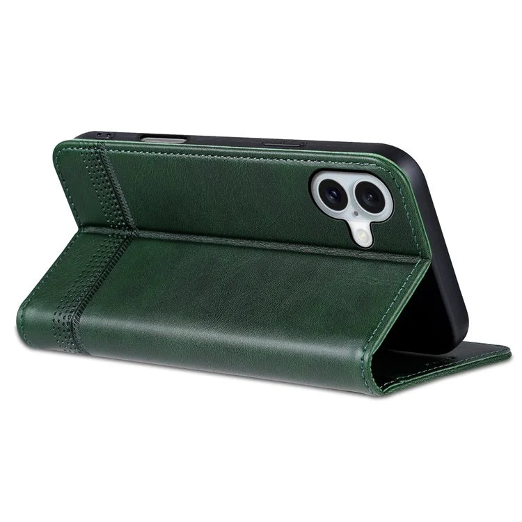 AZNS For iPhone 16 Plus Case Cowhide Texture PU Leather Wallet Phone Cover