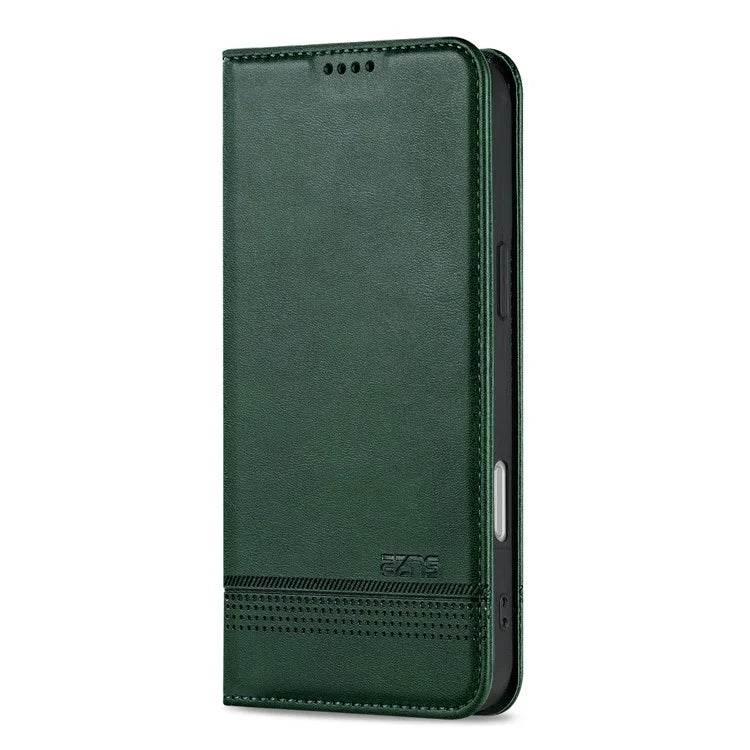 AZNS For iPhone 16 Plus Case Cowhide Texture PU Leather Wallet Phone Cover