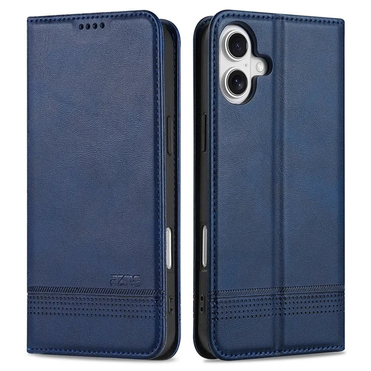 AZNS For iPhone 16 Plus Case Cowhide Texture PU Leather Wallet Phone Cover
