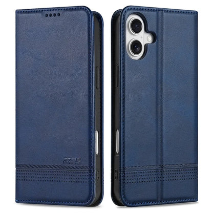 AZNS For iPhone 16 Plus Case Cowhide Texture PU Leather Wallet Phone Cover