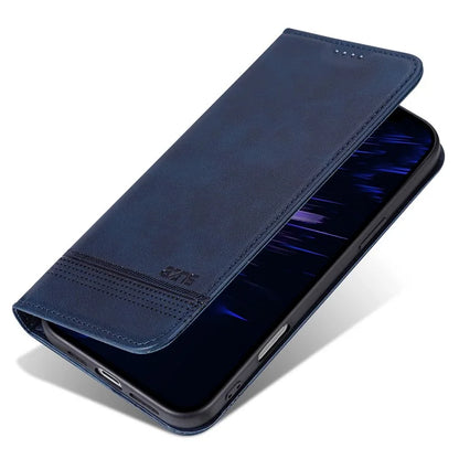 AZNS For iPhone 16 Plus Case Cowhide Texture PU Leather Wallet Phone Cover