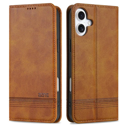 AZNS For iPhone 16 Plus Case Cowhide Texture PU Leather Wallet Phone Cover
