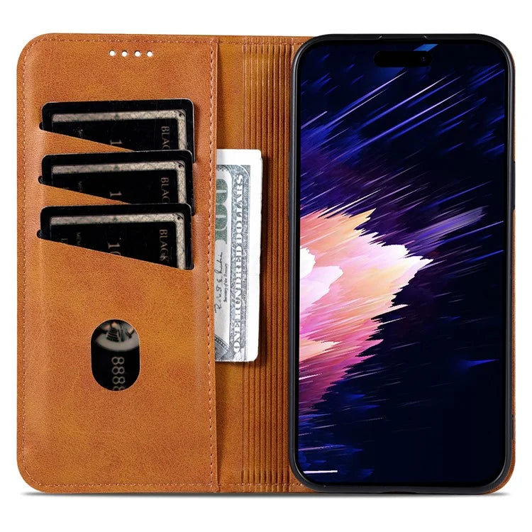 AZNS For iPhone 16 Plus Case Cowhide Texture PU Leather Wallet Phone Cover