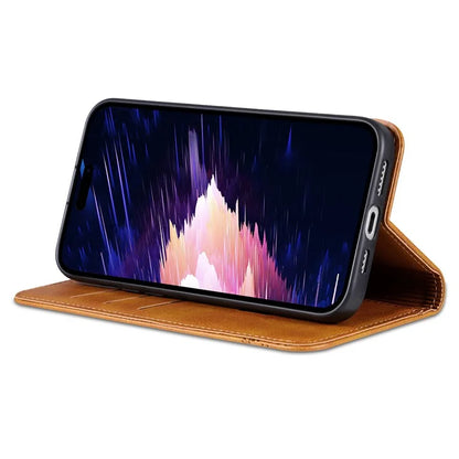 AZNS For iPhone 16 Plus Case Cowhide Texture PU Leather Wallet Phone Cover