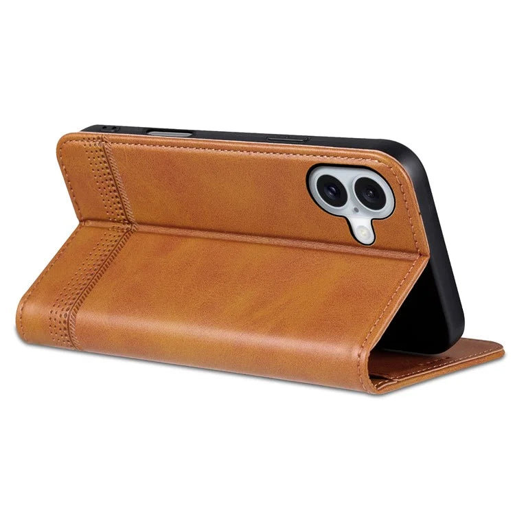 AZNS For iPhone 16 Plus Case Cowhide Texture PU Leather Wallet Phone Cover