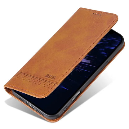 AZNS For iPhone 16 Plus Case Cowhide Texture PU Leather Wallet Phone Cover