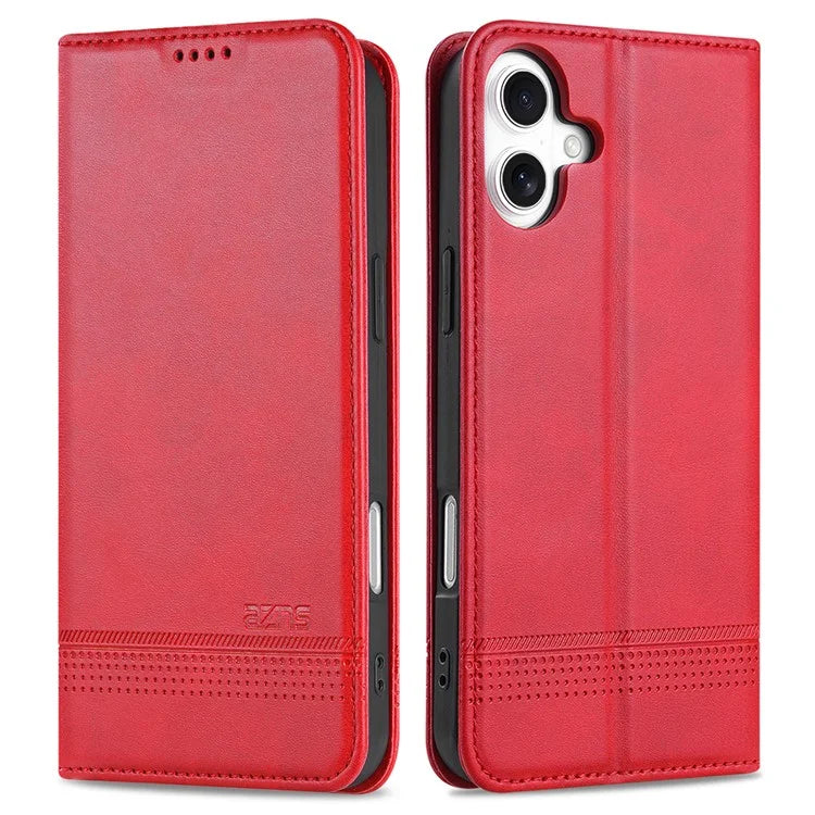 AZNS For iPhone 16 Plus Case Cowhide Texture PU Leather Wallet Phone Cover