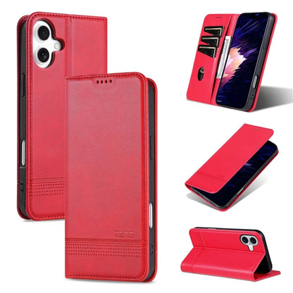 AZNS For iPhone 16 Plus Case Cowhide Texture PU Leather Wallet Phone Cover