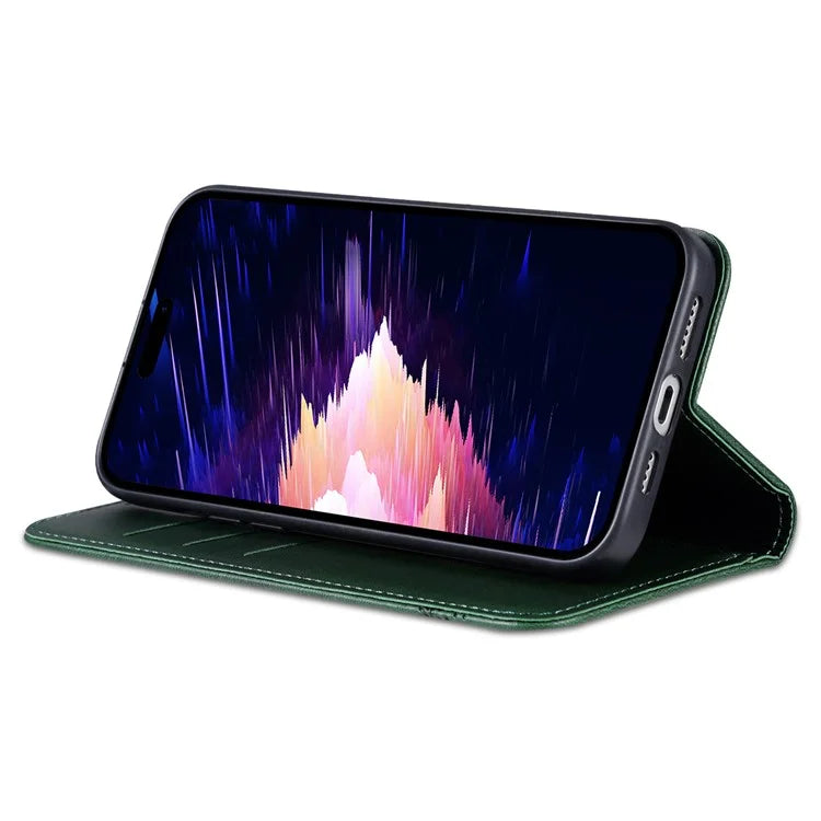 AZNS For iPhone 16 Case Cowhide Texture PU Leather Wallet Phone Cover
