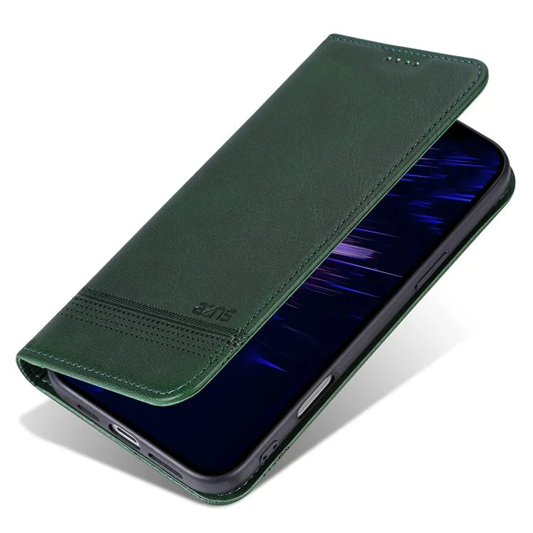 AZNS For iPhone 16 Case Cowhide Texture PU Leather Wallet Phone Cover