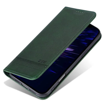 AZNS For iPhone 16 Case Cowhide Texture PU Leather Wallet Phone Cover
