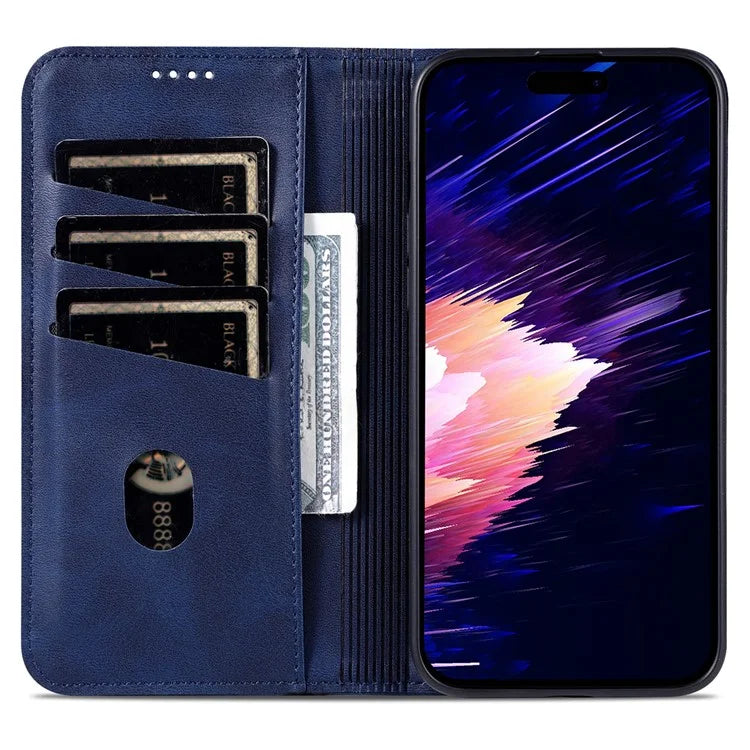 AZNS For iPhone 16 Case Cowhide Texture PU Leather Wallet Phone Cover