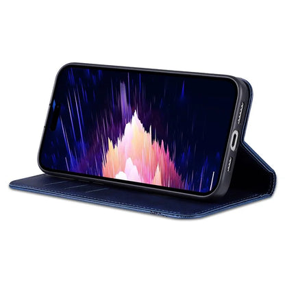 AZNS For iPhone 16 Case Cowhide Texture PU Leather Wallet Phone Cover