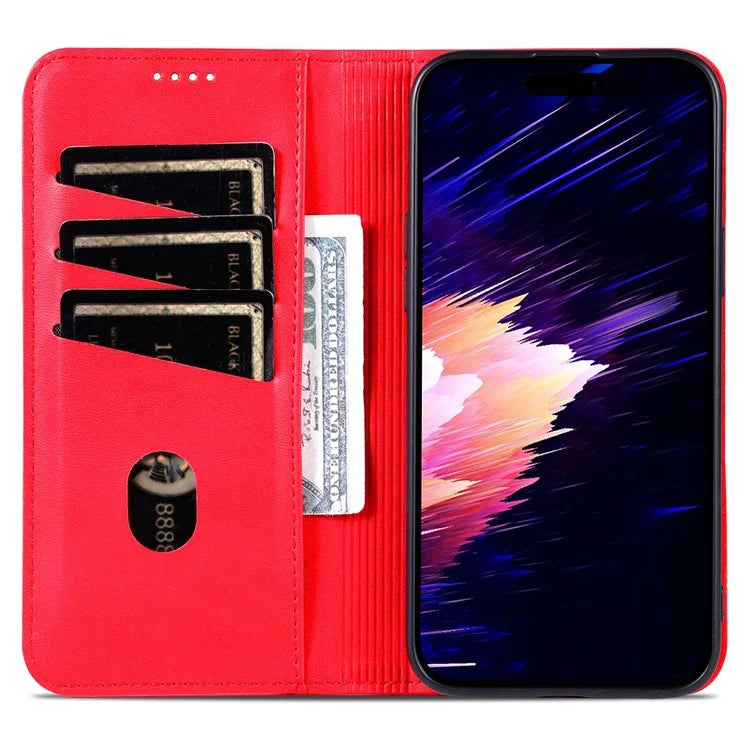 AZNS For iPhone 16 Case Cowhide Texture PU Leather Wallet Phone Cover