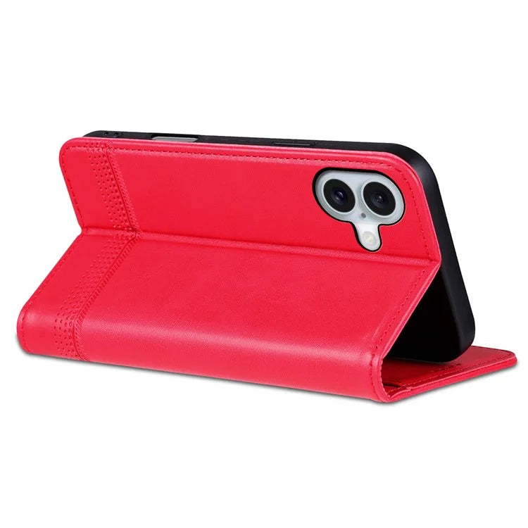 AZNS For iPhone 16 Case Cowhide Texture PU Leather Wallet Phone Cover