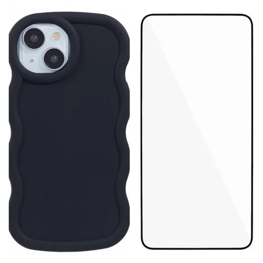 WANLONFENG XL Series for iPhone 13 Case Wave Edge TPU Cover with Tempered Glass Film