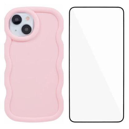WANLONFENG XL Series for iPhone 13 Case Wave Edge TPU Cover with Tempered Glass Film