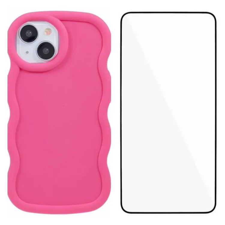 WANLONFENG XL Series for iPhone 13 Case Wave Edge TPU Cover with Tempered Glass Film