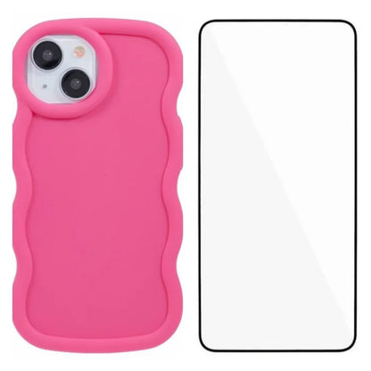 WANLONFENG XL Series for iPhone 13 Case Wave Edge TPU Cover with Tempered Glass Film