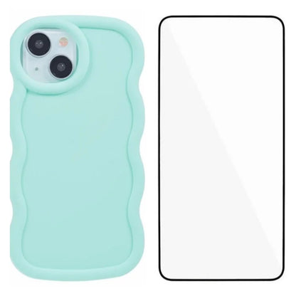WANLONFENG XL Series for iPhone 13 Case Wave Edge TPU Cover with Tempered Glass Film