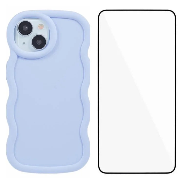WANLONFENG XL Series for iPhone 13 Case Wave Edge TPU Cover with Tempered Glass Film