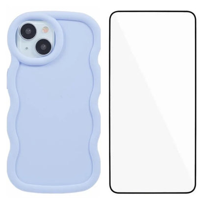 WANLONFENG XL Series for iPhone 13 Case Wave Edge TPU Cover with Tempered Glass Film