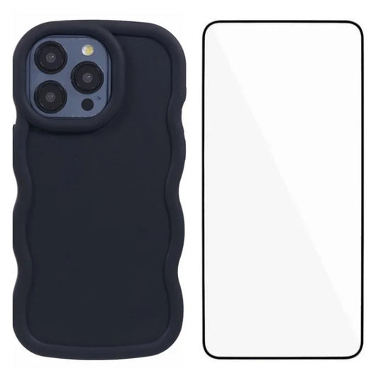 WANLONFENG XL Series for iPhone 13 Pro Case Wave Edge TPU Cover with Tempered Glass Film