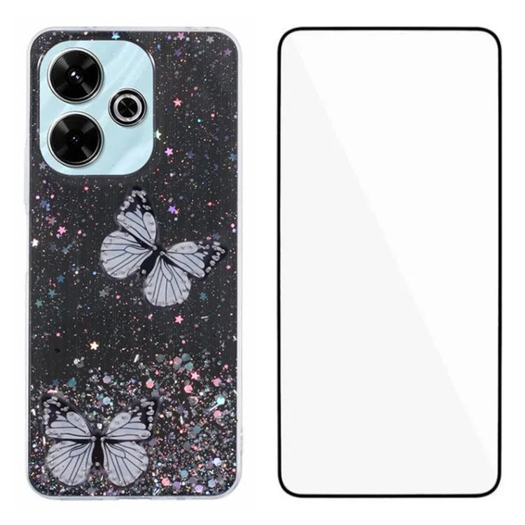 WANLONFENG AW Series for Xiaomi Redmi 13 5G / 4G Case with Screen Film TPU Phone Cover PVC Butterfly Epoxy