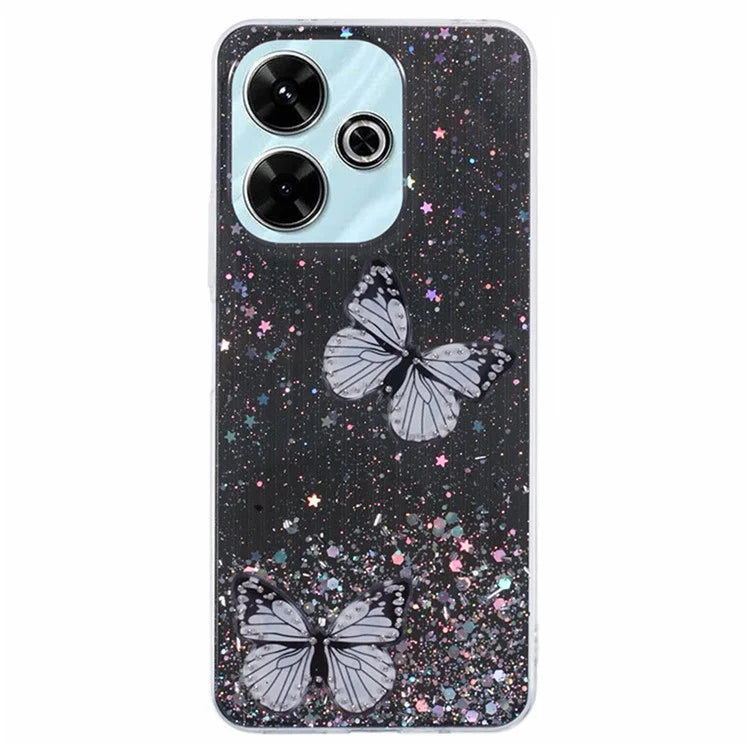 WANLONFENG AW Series for Xiaomi Redmi 13 5G / 4G Case with Screen Film TPU Phone Cover PVC Butterfly Epoxy