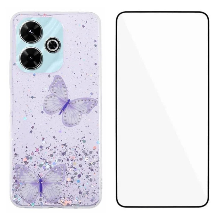WANLONFENG AW Series for Xiaomi Redmi 13 5G / 4G Case with Screen Film TPU Phone Cover PVC Butterfly Epoxy