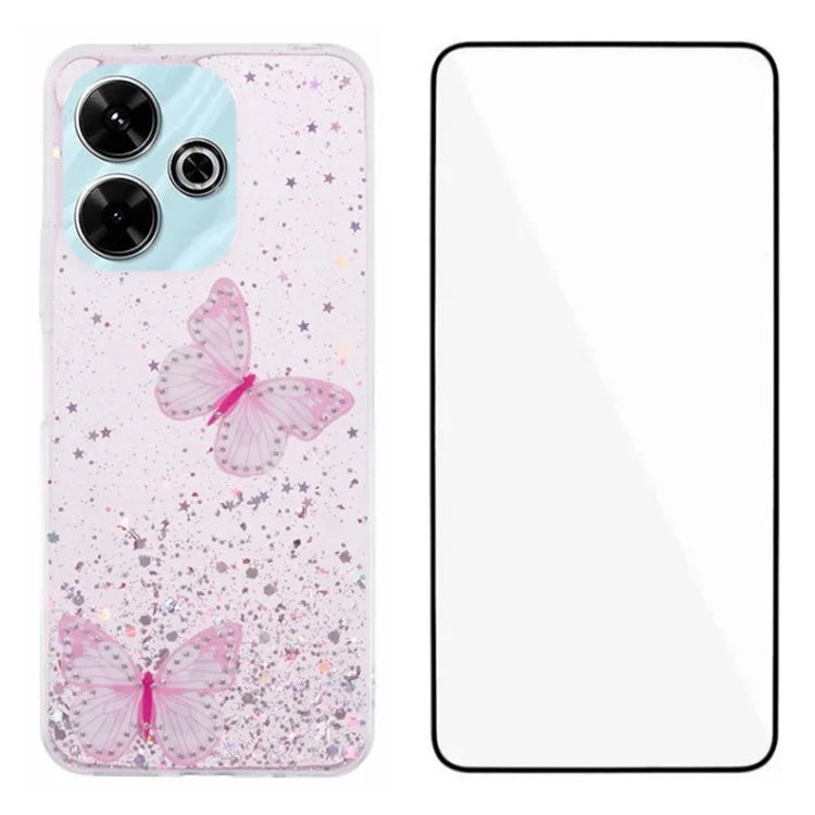 WANLONFENG AW Series for Xiaomi Redmi 13 5G / 4G Case with Screen Film TPU Phone Cover PVC Butterfly Epoxy