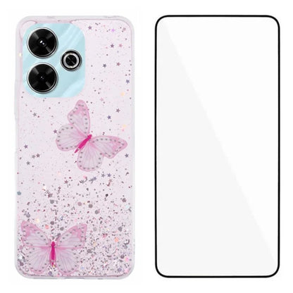 WANLONFENG AW Series for Xiaomi Redmi 13 5G / 4G Case with Screen Film TPU Phone Cover PVC Butterfly Epoxy