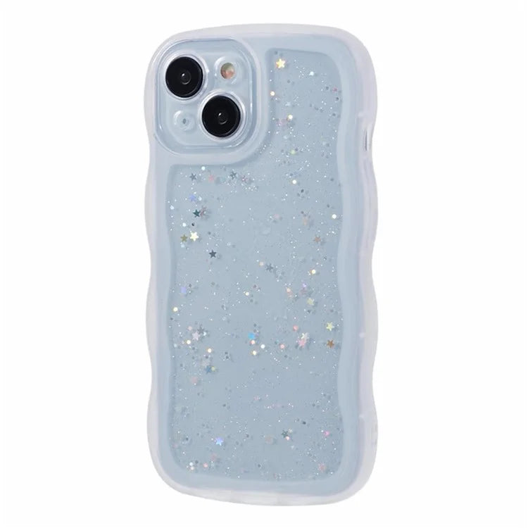 WANLONFENG JWT Series for iPhone 13 TPU Case Epoxy Phone Cover Wavy Edge with Tempered Glass