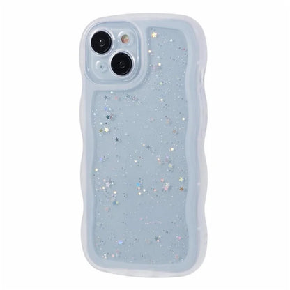 WANLONFENG JWT Series for iPhone 13 TPU Case Epoxy Phone Cover Wavy Edge with Tempered Glass