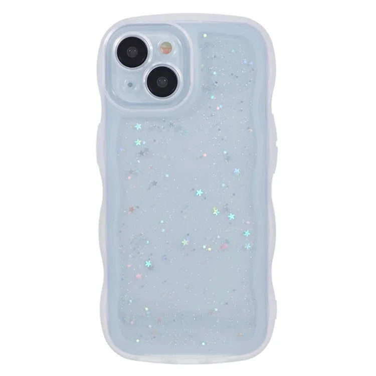 WANLONFENG JWT Series for iPhone 13 TPU Case Epoxy Phone Cover Wavy Edge with Tempered Glass