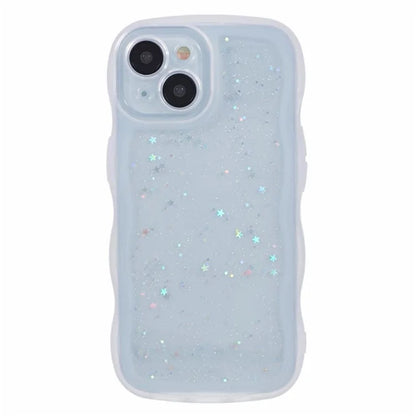 WANLONFENG JWT Series for iPhone 13 TPU Case Epoxy Phone Cover Wavy Edge with Tempered Glass