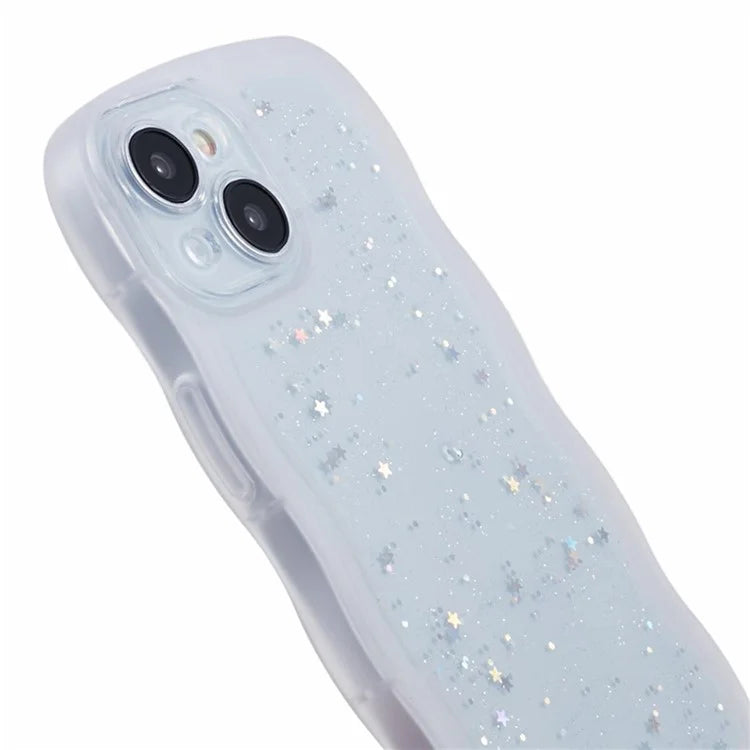 WANLONFENG JWT Series for iPhone 13 TPU Case Epoxy Phone Cover Wavy Edge with Tempered Glass