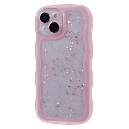 WANLONFENG JWT Series for iPhone 13 TPU Case Epoxy Phone Cover Wavy Edge with Tempered Glass