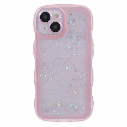 WANLONFENG JWT Series for iPhone 13 TPU Case Epoxy Phone Cover Wavy Edge with Tempered Glass