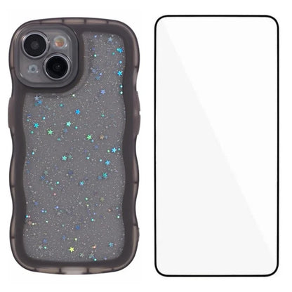 WANLONFENG JWT Series for iPhone 13 TPU Case Epoxy Phone Cover Wavy Edge with Tempered Glass
