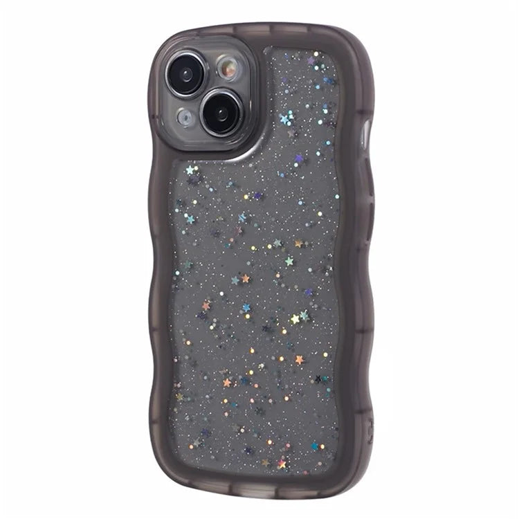 WANLONFENG JWT Series for iPhone 13 TPU Case Epoxy Phone Cover Wavy Edge with Tempered Glass