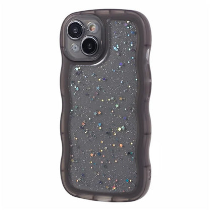 WANLONFENG JWT Series for iPhone 13 TPU Case Epoxy Phone Cover Wavy Edge with Tempered Glass