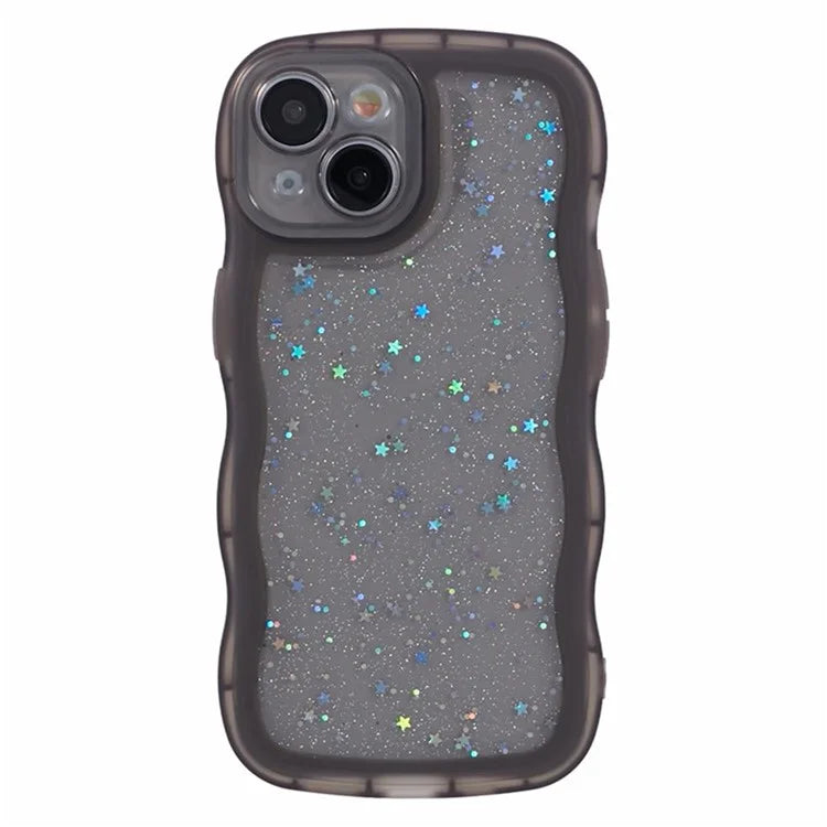 WANLONFENG JWT Series for iPhone 13 TPU Case Epoxy Phone Cover Wavy Edge with Tempered Glass