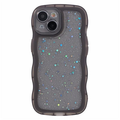 WANLONFENG JWT Series for iPhone 13 TPU Case Epoxy Phone Cover Wavy Edge with Tempered Glass