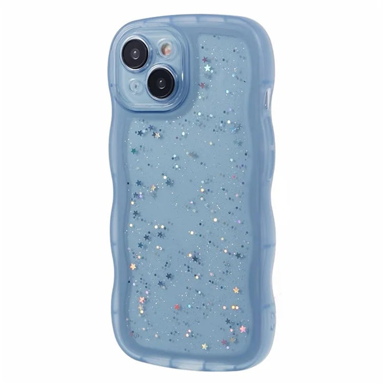 WANLONFENG JWT Series for iPhone 13 TPU Case Epoxy Phone Cover Wavy Edge with Tempered Glass
