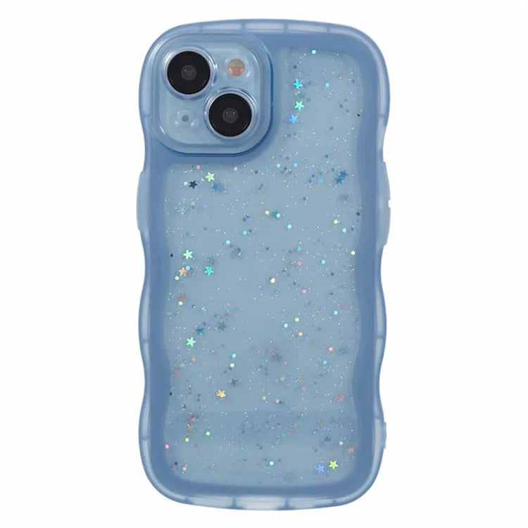 WANLONFENG JWT Series for iPhone 13 TPU Case Epoxy Phone Cover Wavy Edge with Tempered Glass