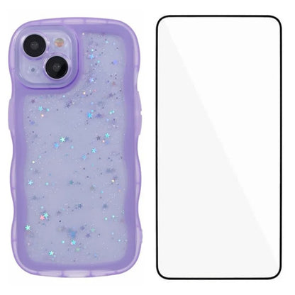 WANLONFENG JWT Series for iPhone 13 TPU Case Epoxy Phone Cover Wavy Edge with Tempered Glass