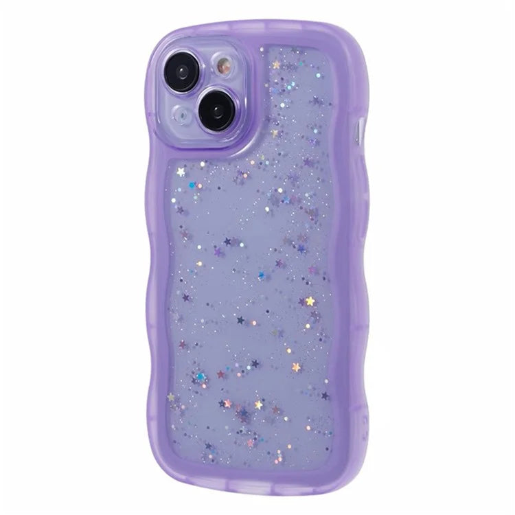 WANLONFENG JWT Series for iPhone 13 TPU Case Epoxy Phone Cover Wavy Edge with Tempered Glass