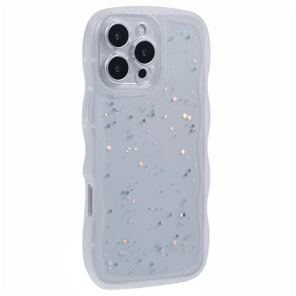 WANLONFENG JWT Series for iPhone 16 Pro Max TPU Case Epoxy Phone Cover Wavy Edge with Tempered Glass